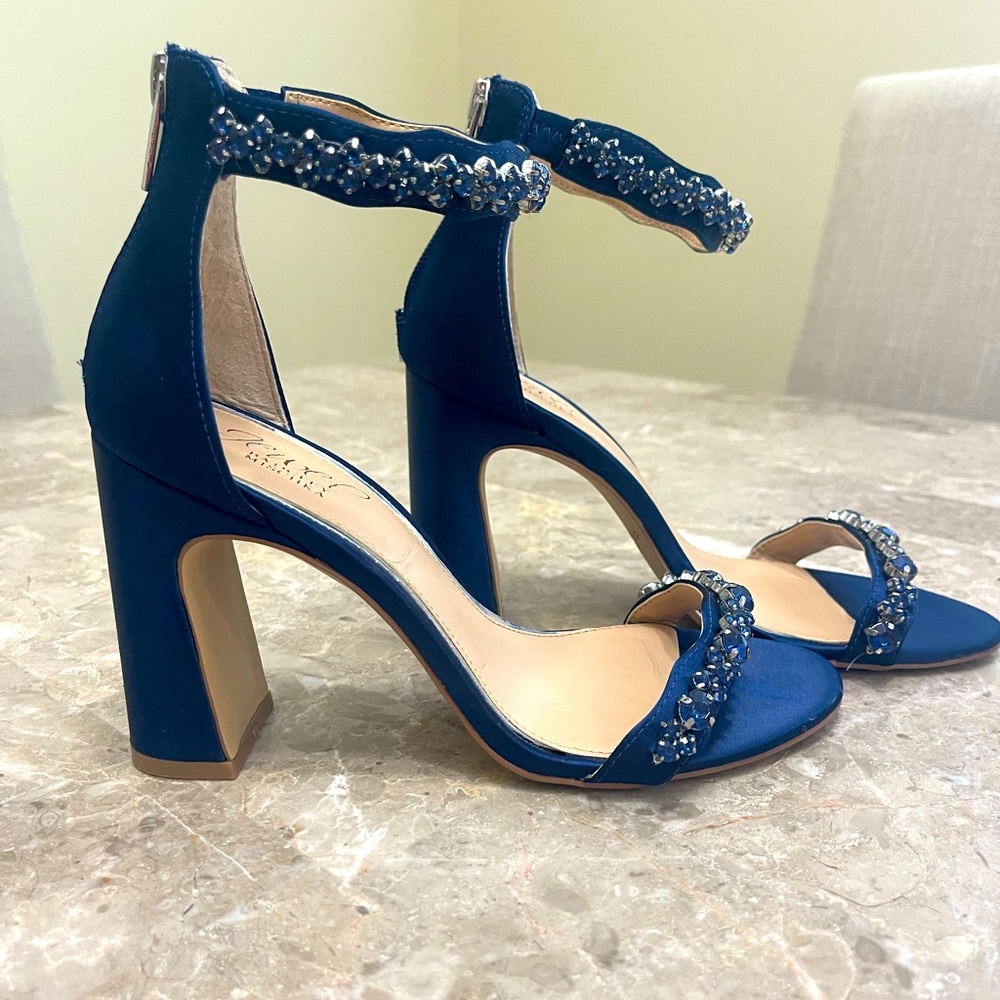 Jewel Badgley Mischka Women's Odessa Heeled Sandal, Navy, 7